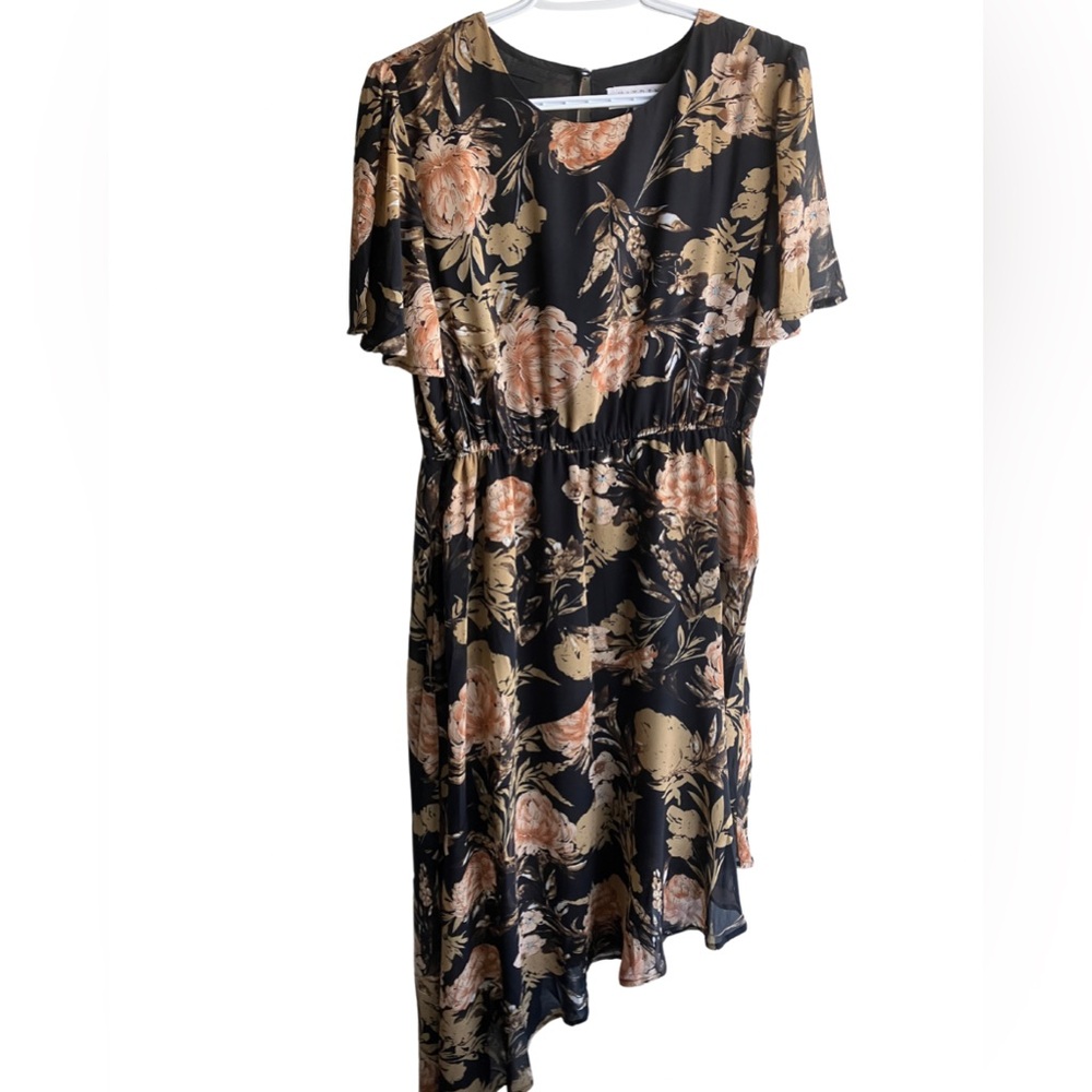 Hayden Los Angeles black neutral floral dress asymmetrical large